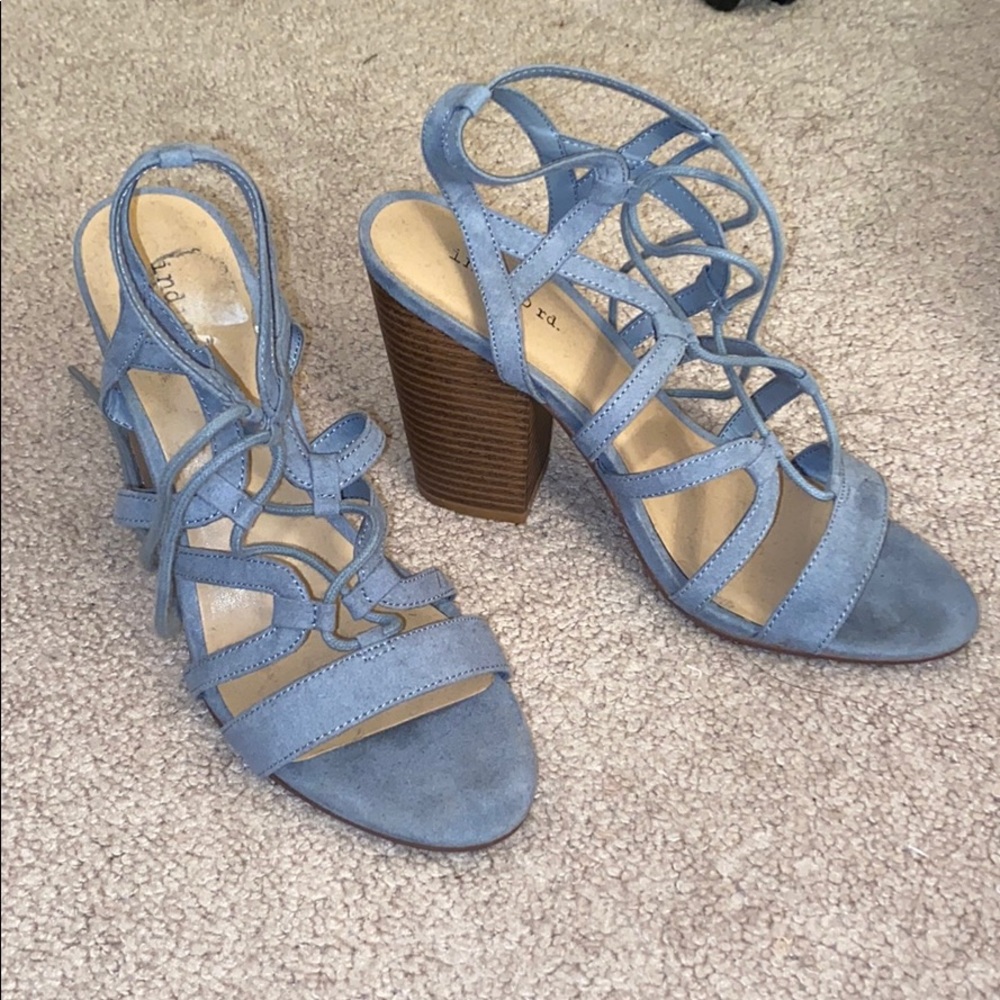 Blue - Grey lace up block heels
